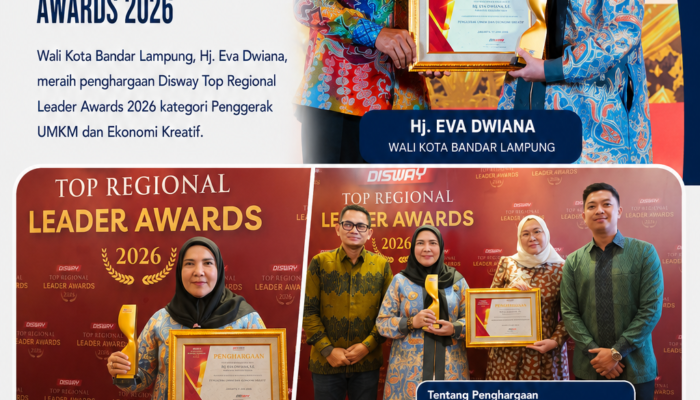 Wali Kota Bandar Lampung Raih Disway Top Regional Leader Awards 2026, Bukti Komitmen Majukan UMKM dan Ekonomi Kreatif