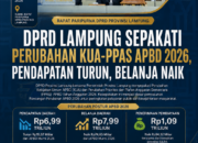 DPRD Lampung Sepakati Perubahan KUA-PPAS 2026, Pendapatan Turun tapi Belanja Naik Rp74,65 Miliar