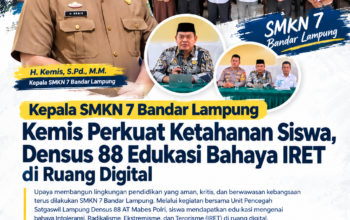 Kepala SMKN 7 Bandar Lampung Kemis Perkuat Ketahanan Siswa, Densus 88 Edukasi Bahaya IRET di Ruang Digital