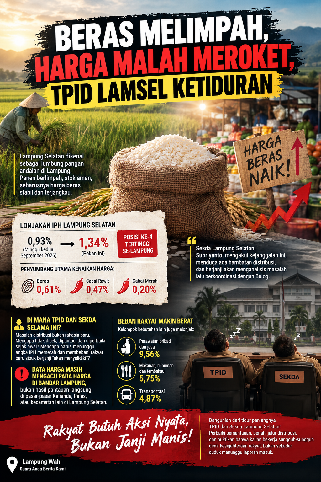 BERAS MELIMPAH, HARGA MALAH MEROKET, TPID LAMSEL KETIDURAN