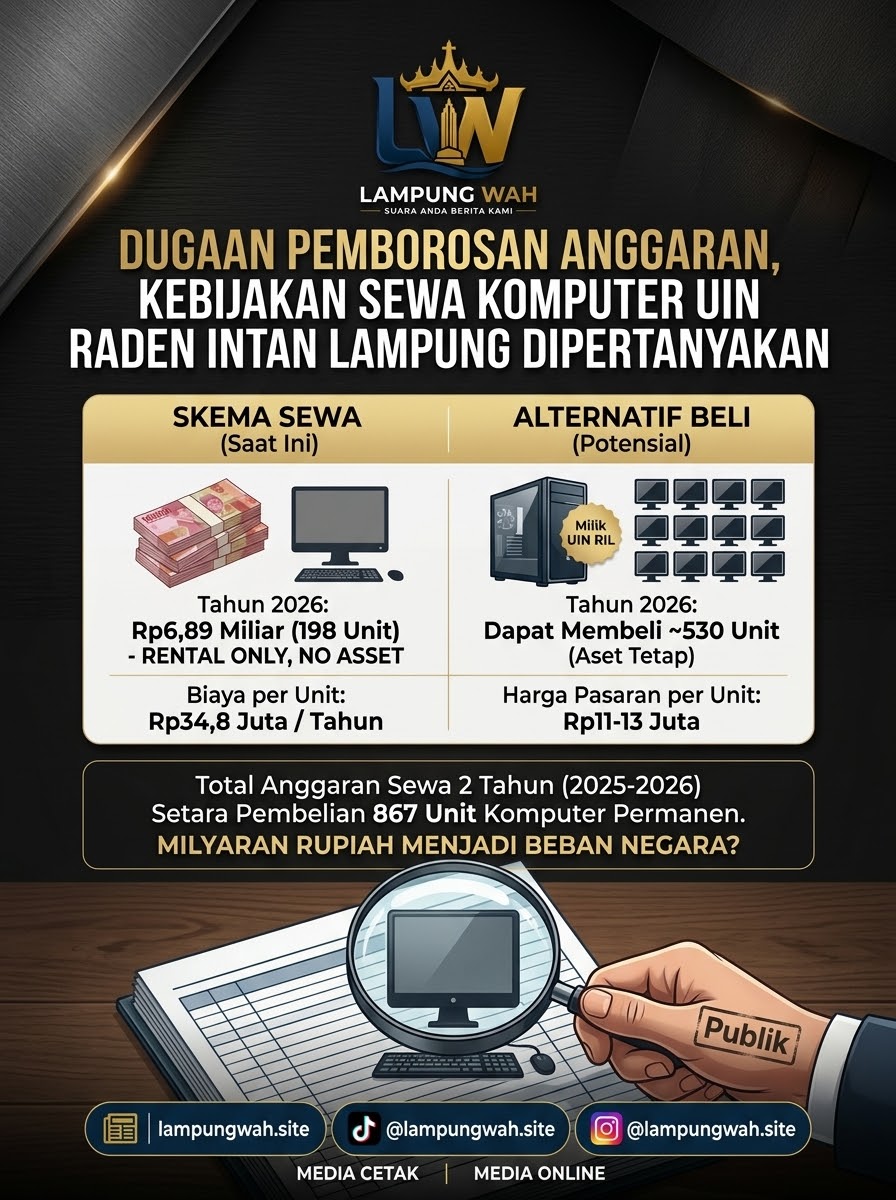 Dugaan Pemborosan Anggaran, Kebijakan Sewa Komputer UIN Raden Intan Lampung Dipertanyakan